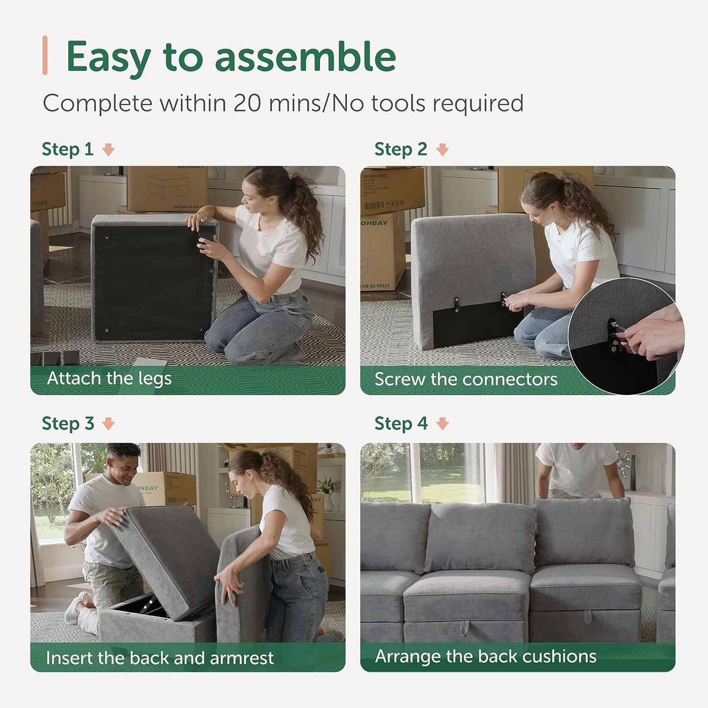 Generous Oversized U-Shaped Modular Sectional with Integrated Storage
