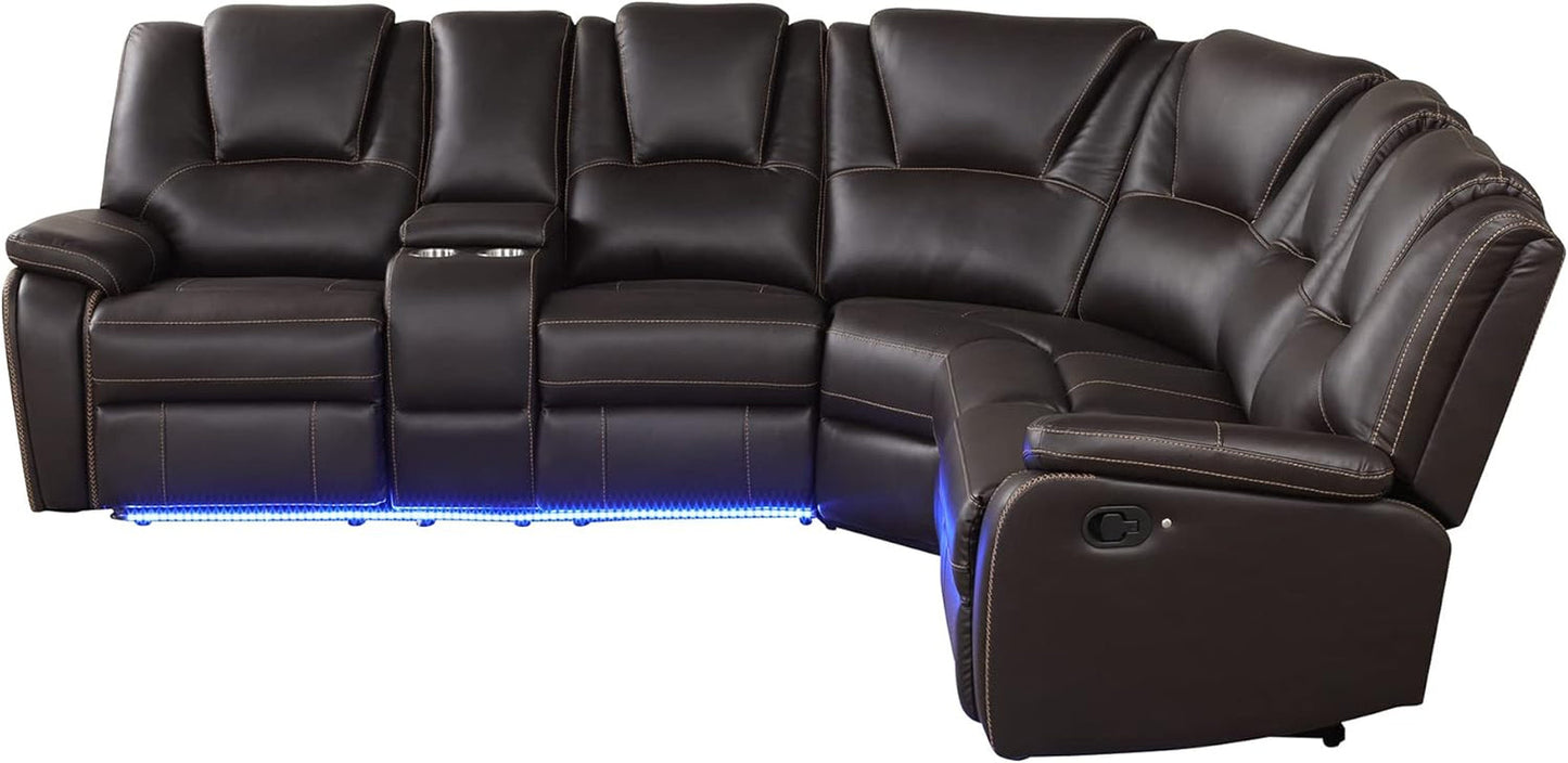 Ultimate Comfort Faux Leather LED Reclining Sectional Sofa