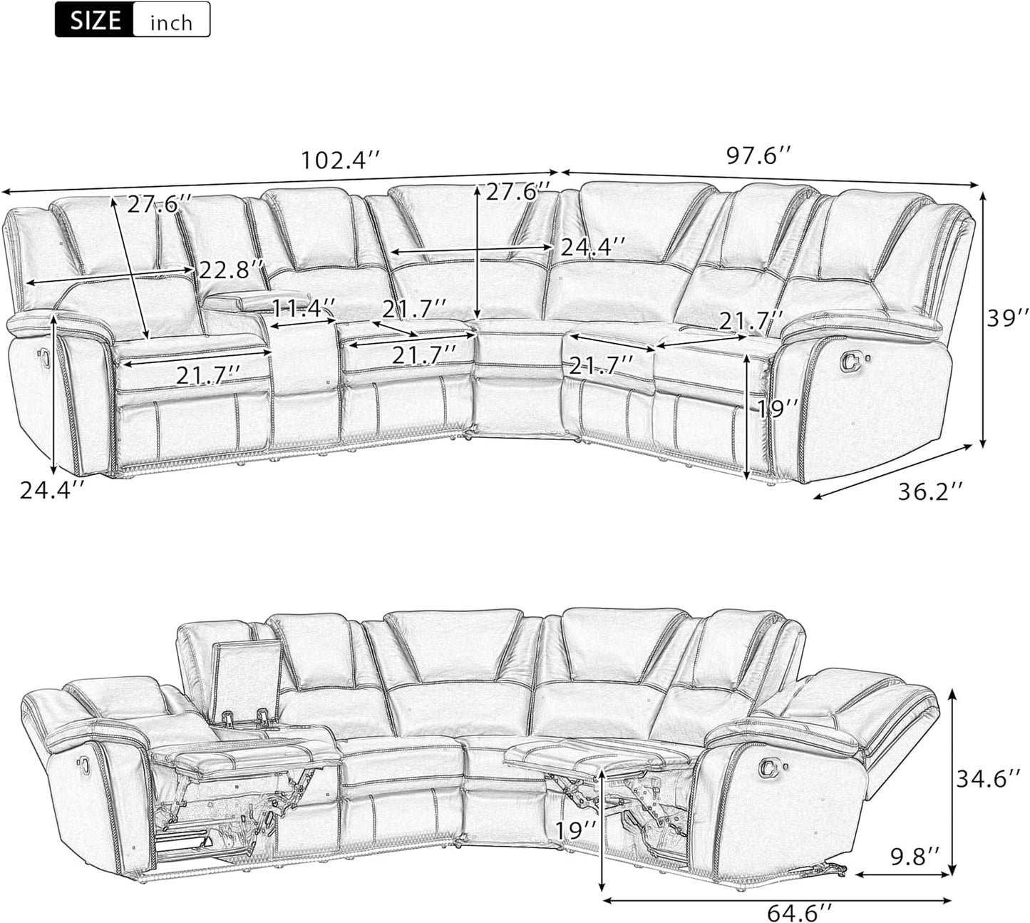 Ultimate Comfort Faux Leather LED Reclining Sectional Sofa