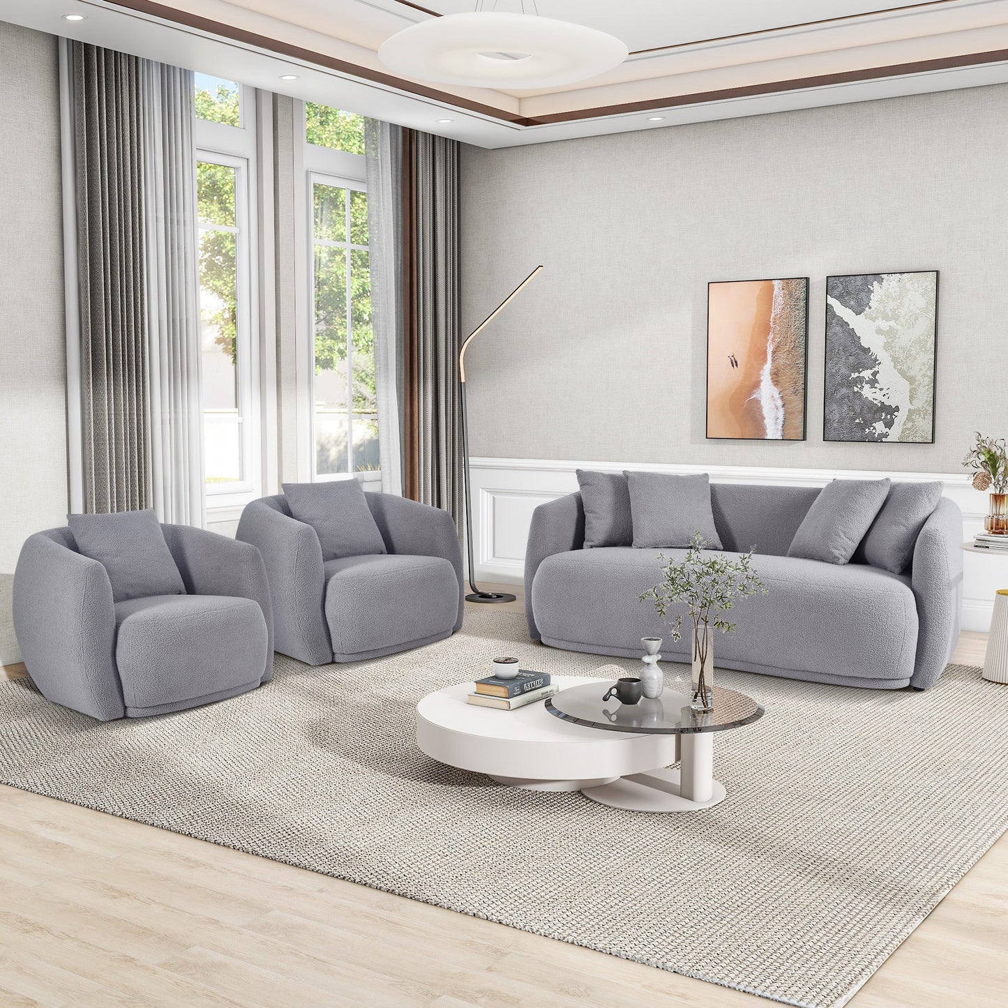 Contemporary U-Shaped Sectional Sofa with Modern Armchair