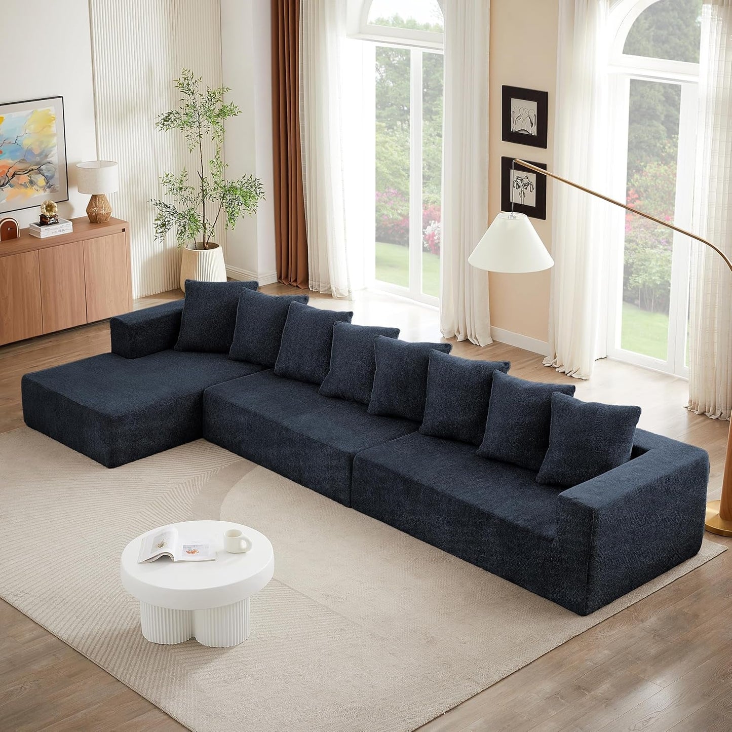 Versatile 159" Black Chenille Modular U-Shaped Sectional