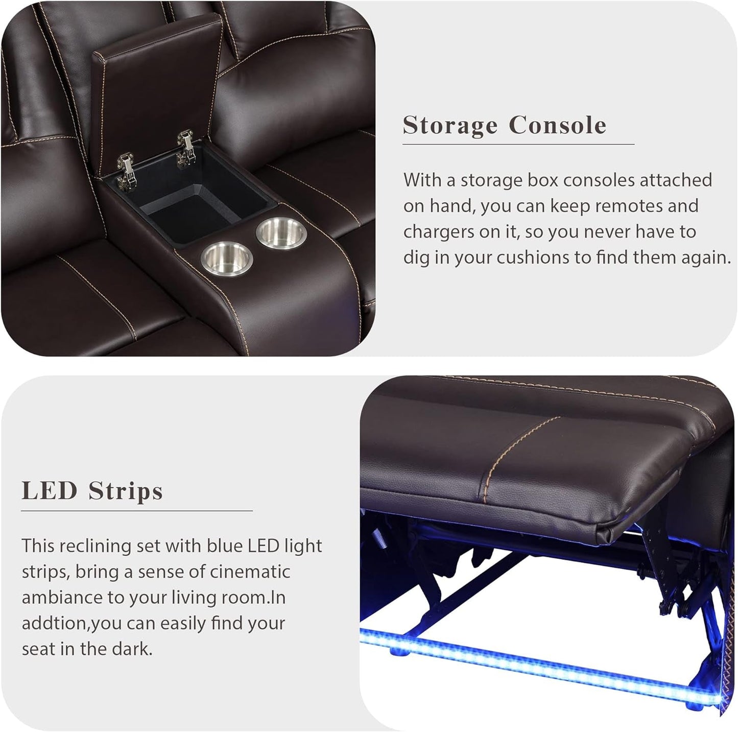 Ultimate Comfort Faux Leather LED Reclining Sectional Sofa