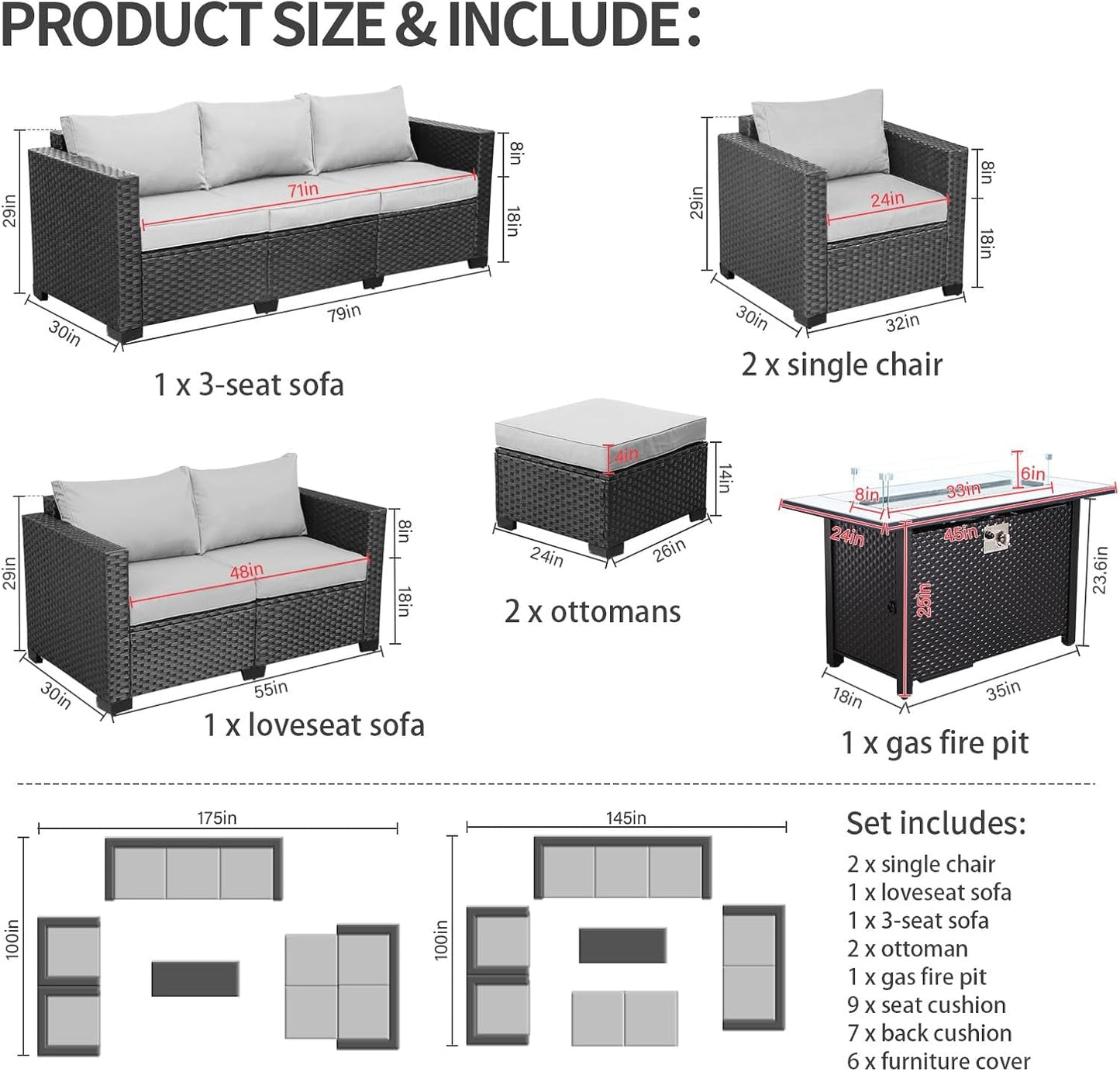 The Sierra 7-Piece Outdoor Lounge Set with Fire Pit
