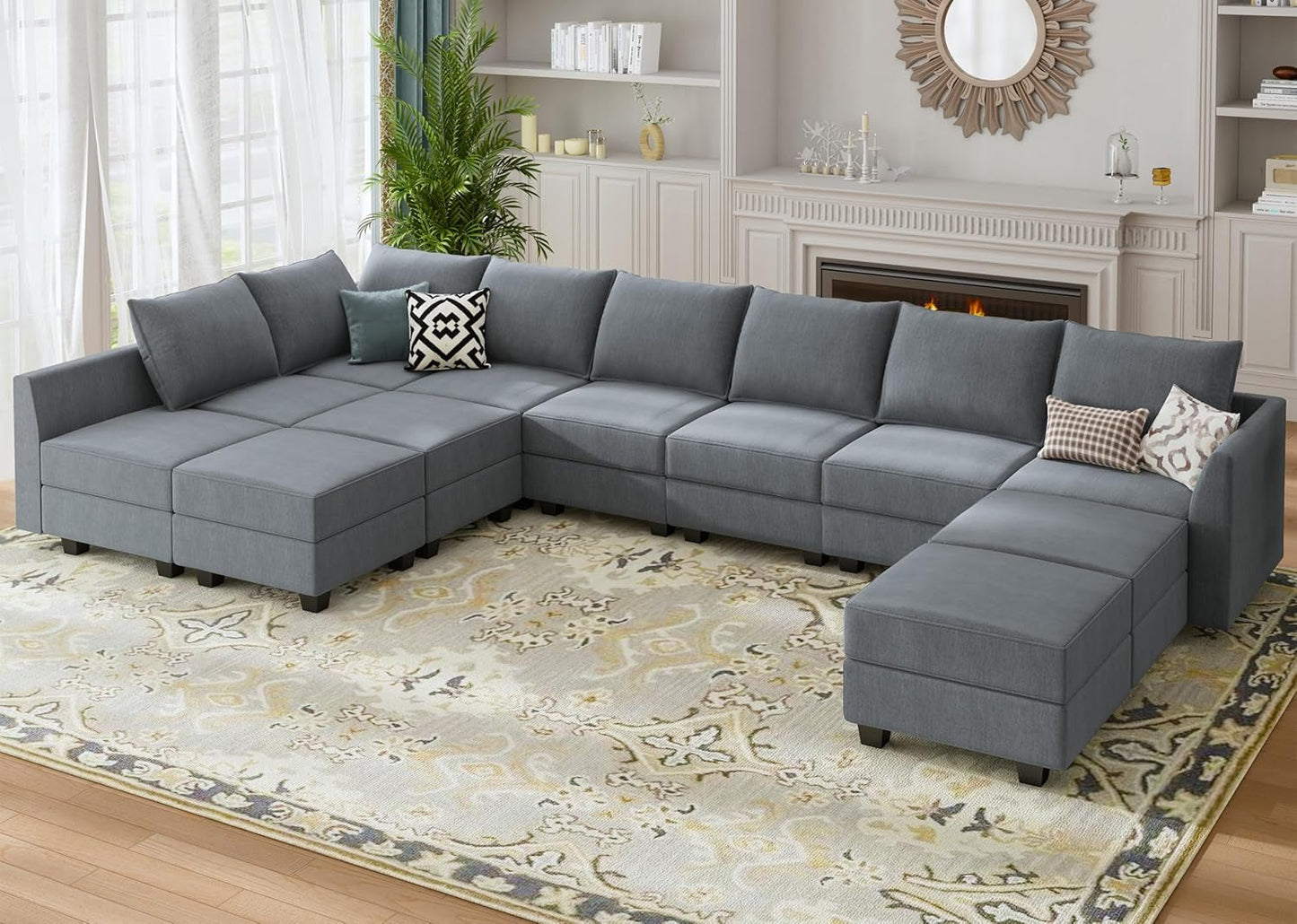 Multi-Functional Bluish Grey Modular Sectional with Storage - Convertible