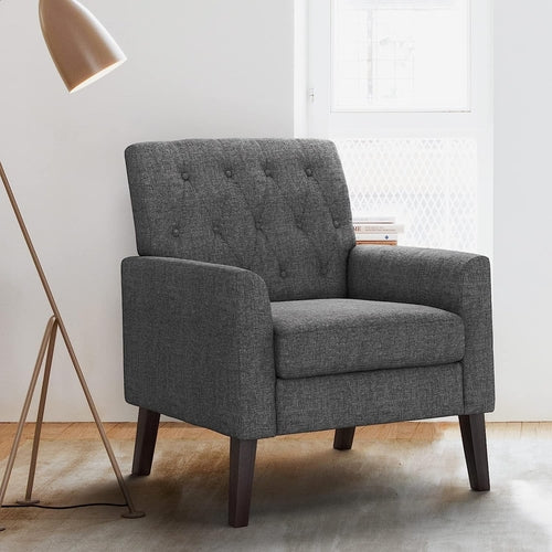 Modern Grey Linen Accent Armchair