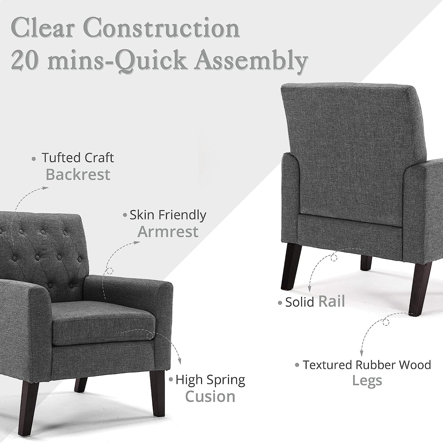 Modern Grey Linen Accent Armchair