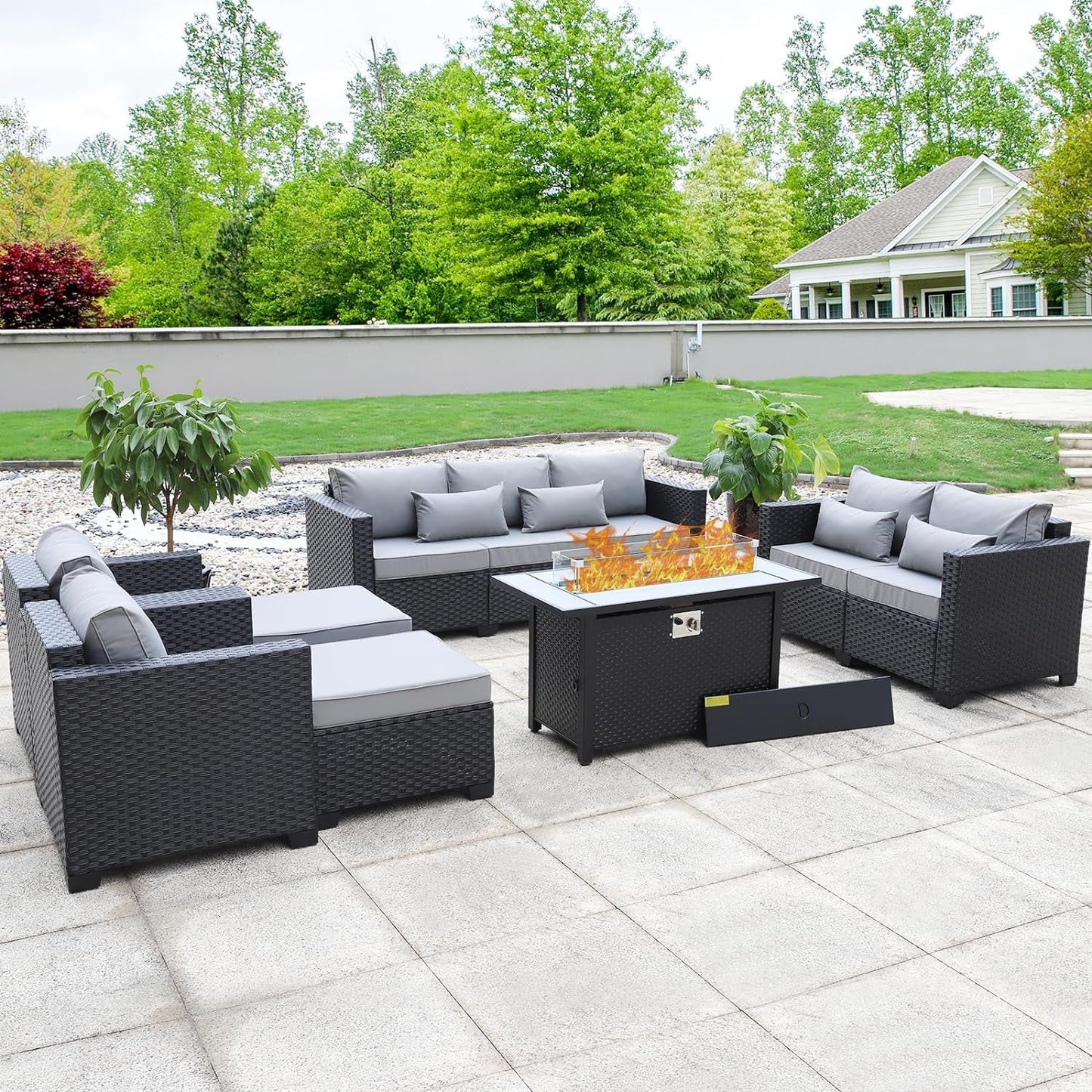 The Sierra 7-Piece Outdoor Lounge Set with Fire Pit