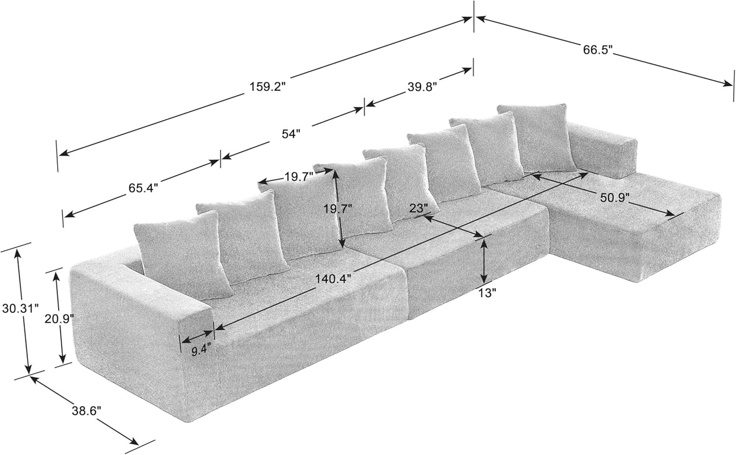 Versatile 159" Black Chenille Modular U-Shaped Sectional
