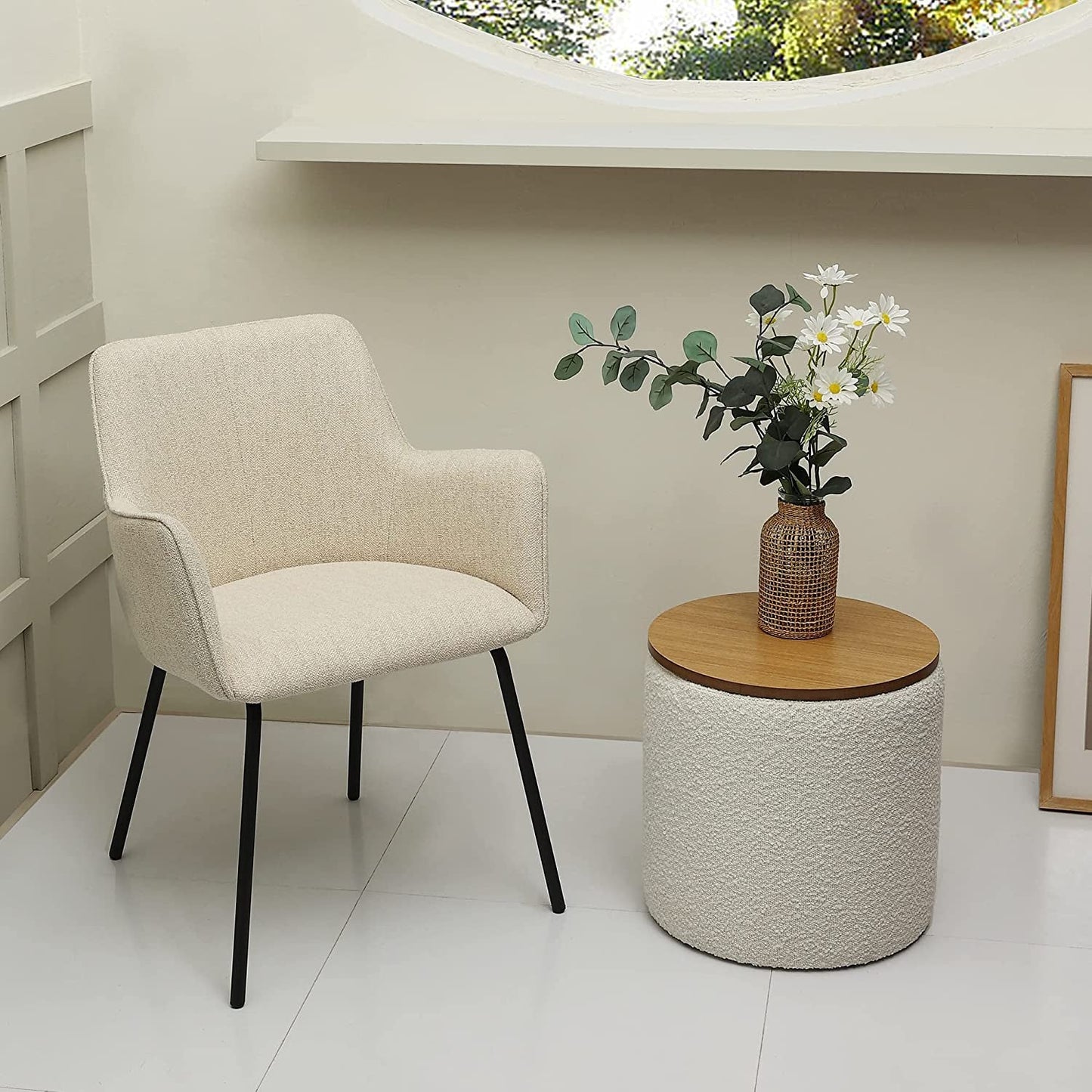 Stylish Beige Armchairs with Sleek Metal Base