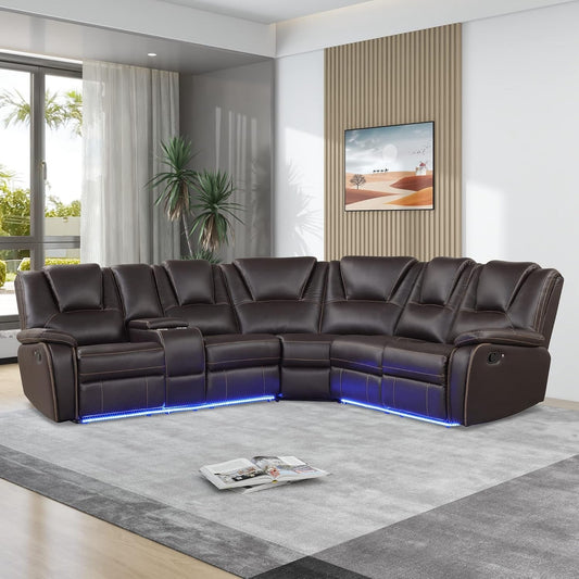 Ultimate Comfort Faux Leather LED Reclining Sectional Sofa