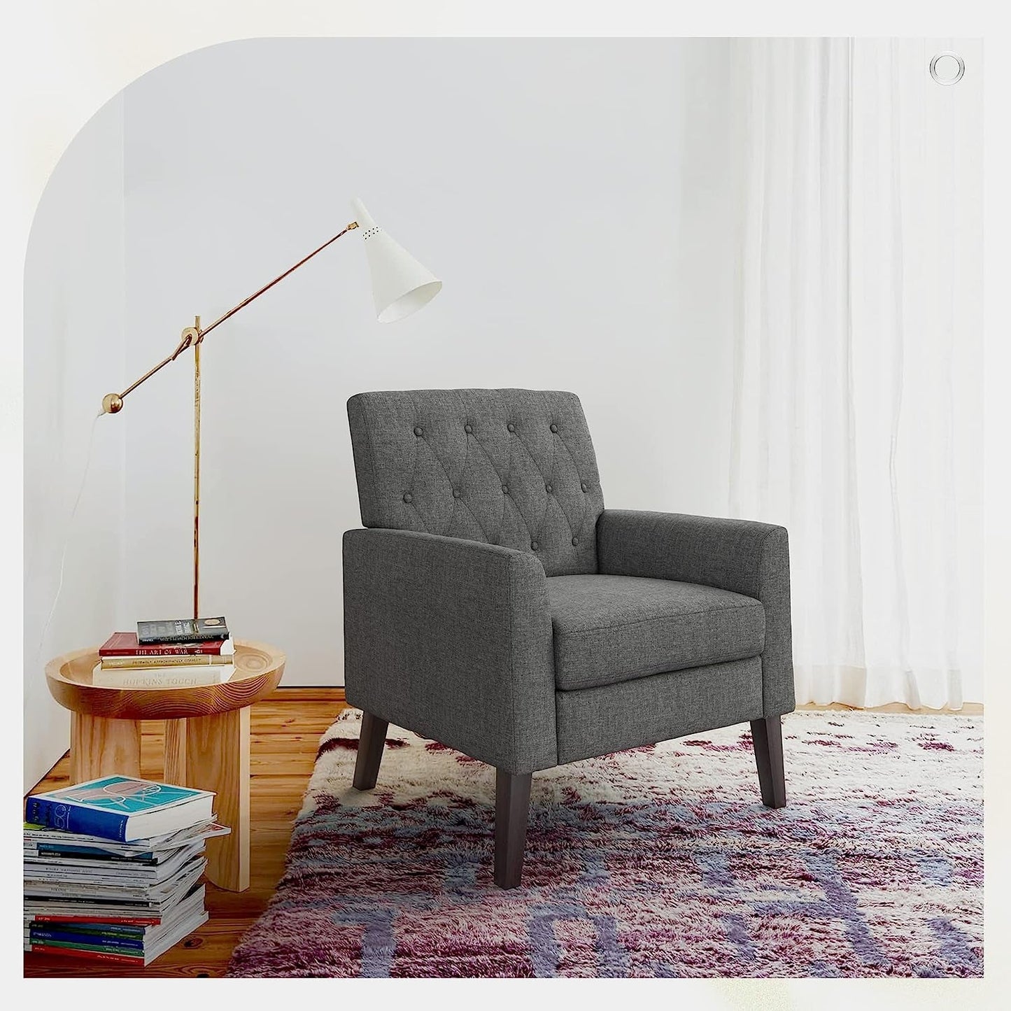 Modern Grey Linen Accent Armchair