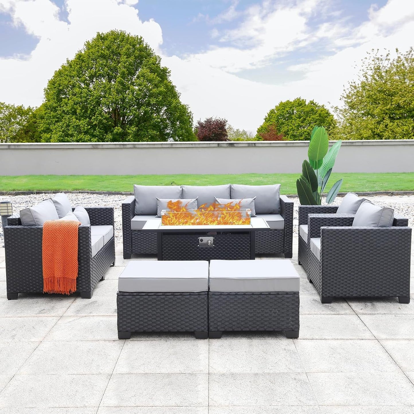 The Sierra 7-Piece Outdoor Lounge Set with Fire Pit