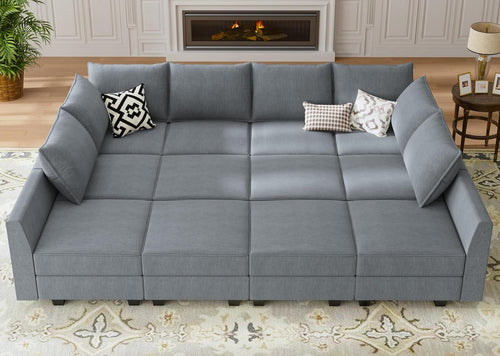 Multi-Functional Bluish Grey Modular Sectional with Storage - Convertible