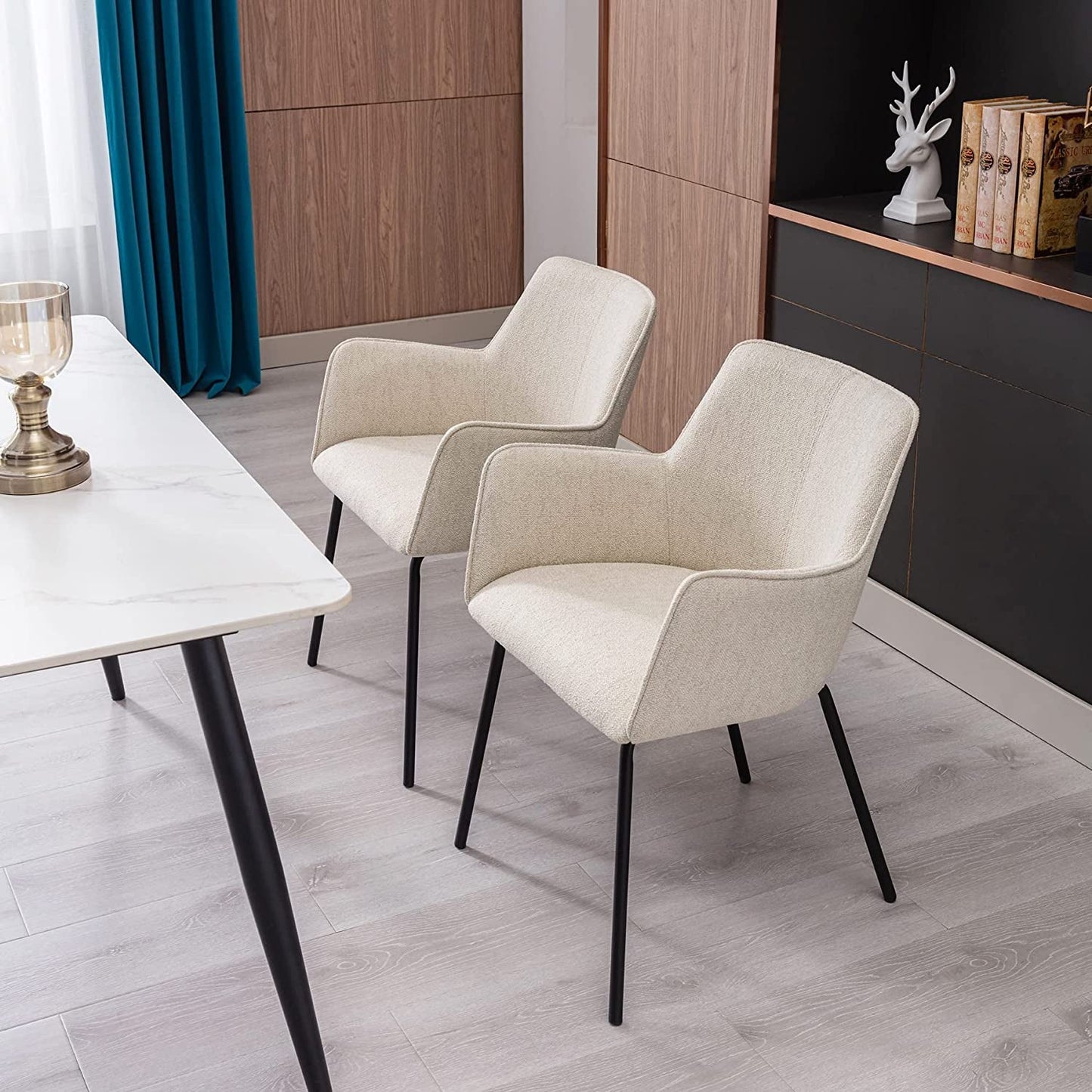 Stylish Beige Armchairs with Sleek Metal Base