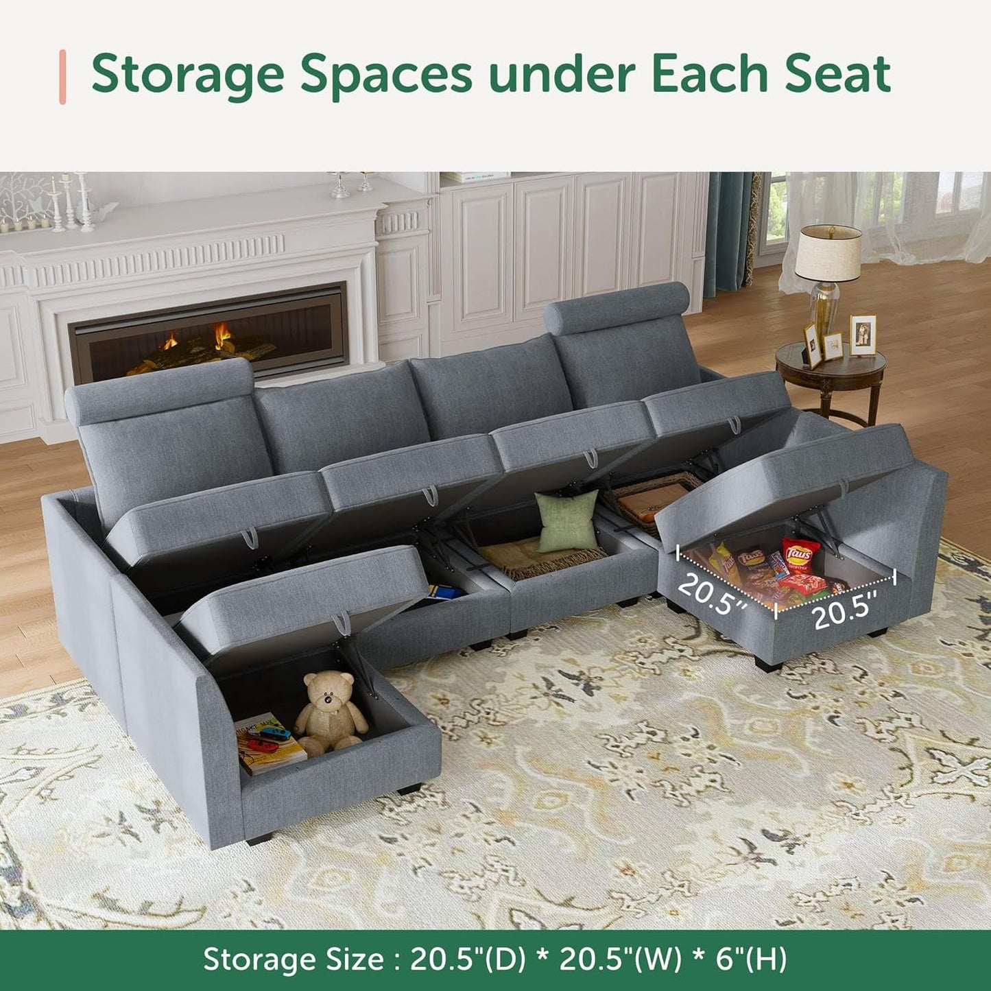 Multi-Functional Bluish Grey Modular Sectional with Storage - Convertible