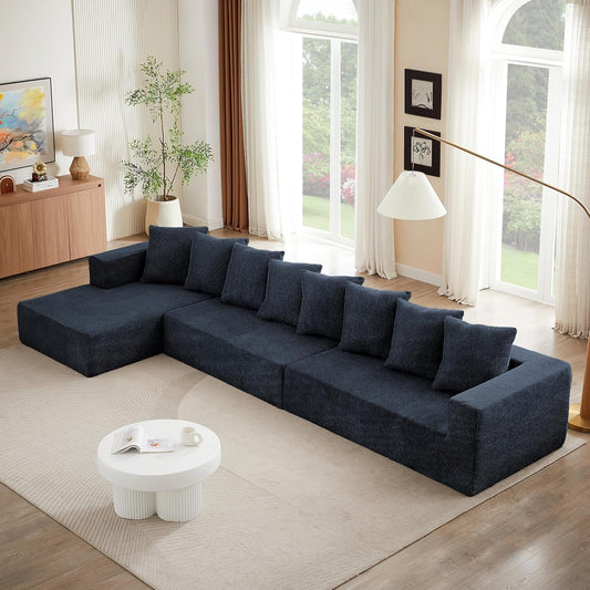 Versatile 159" Black Chenille Modular U-Shaped Sectional
