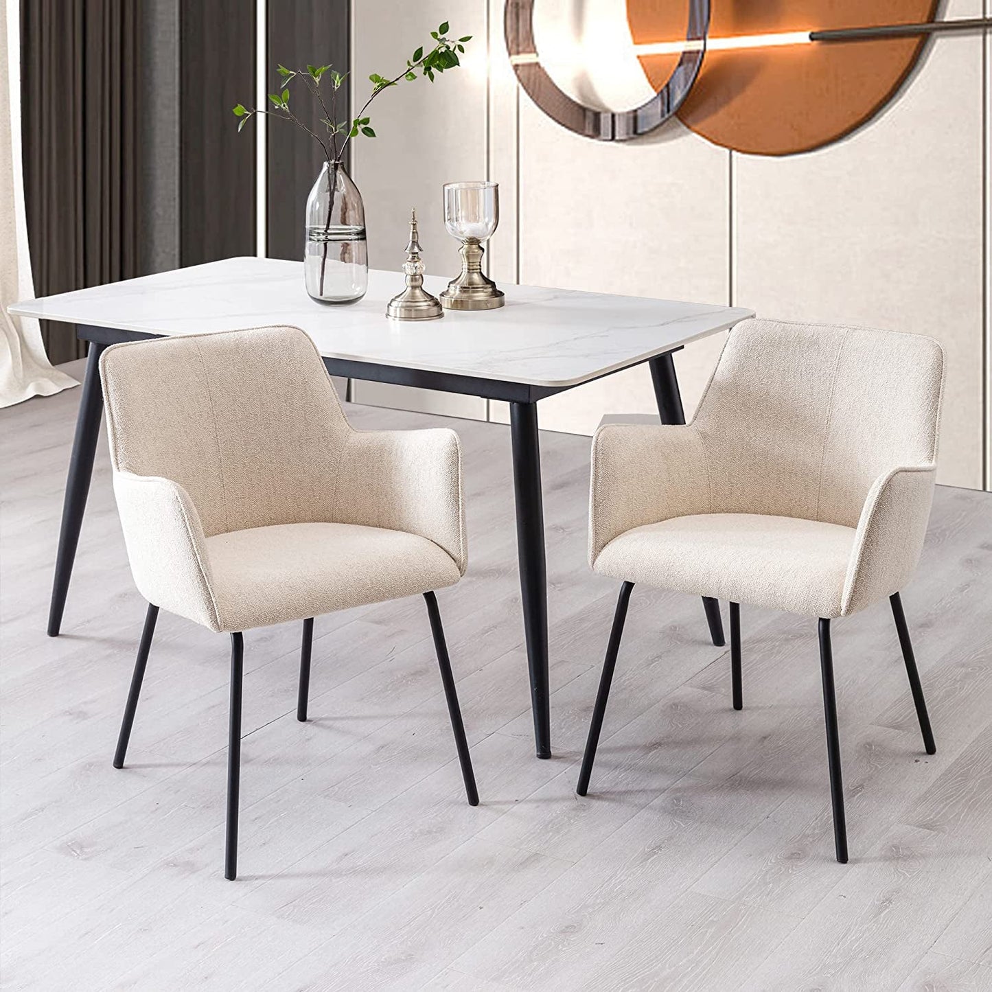 Stylish Beige Armchairs with Sleek Metal Base