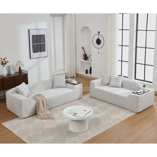 Chic Boucle Upholstered 2-Piece Sofa Set - Plush 3 Seater